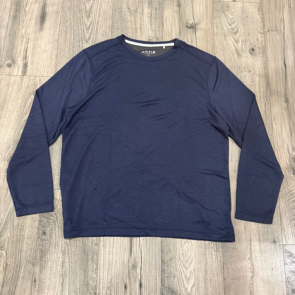 Orvis Classic Collection Mens Large Navy Blue Space Dye Slub Long Sleeve Shirt